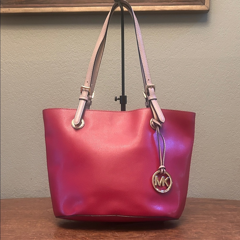 Michael Michael Kors Small Jet Set Saffiano Red Leather Tote